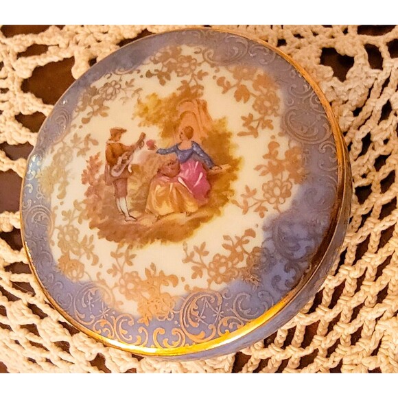 SA Limoges France Castel Trinket Dish French Rococo Hand Painted Courting Lovers - Picture 1 of 14